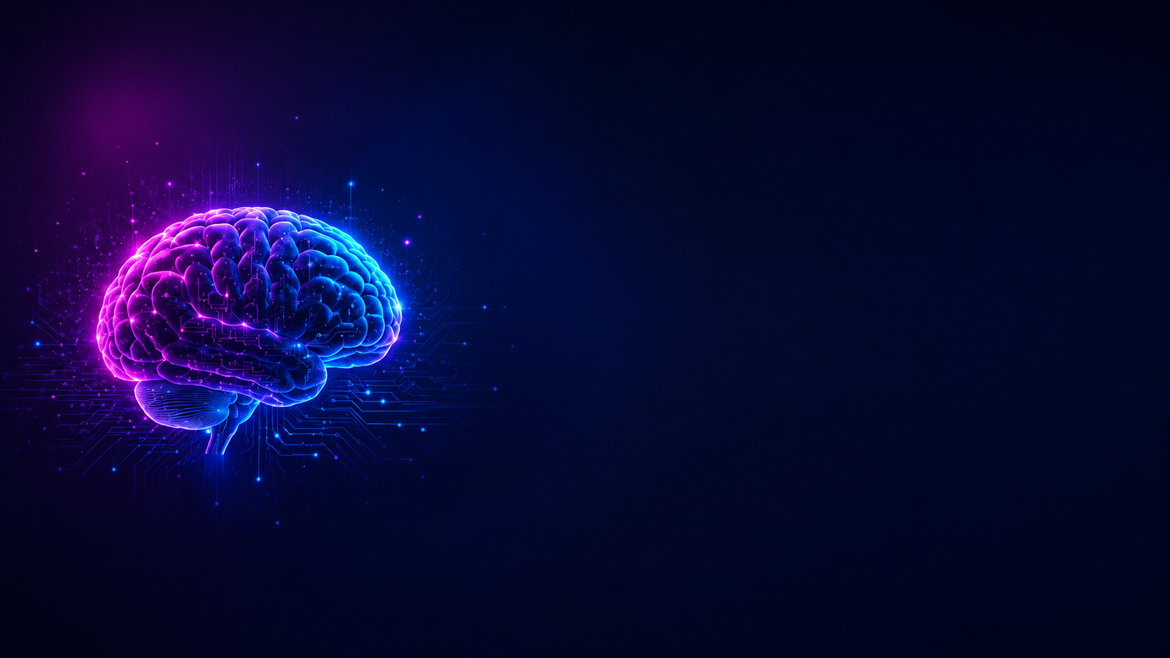 دماغ رقمي مضيء بتدرجات بنفسجي وأزرق
